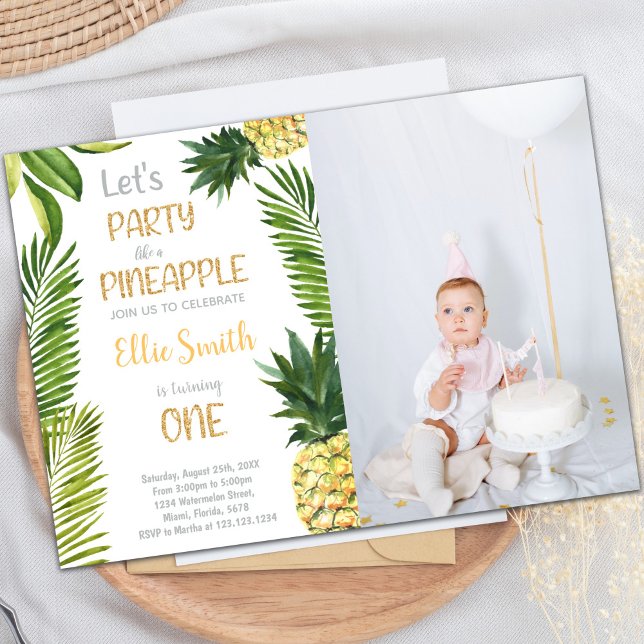 Erstgeburtstag Einladungen mit Foto (First Pineapple Birthday Invitations with photo)