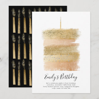 Erstgeburtstag Einladungmädchen, Funkelnd Gold 1. Einladung