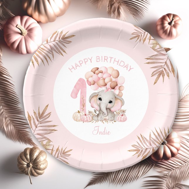 Erstgeburtstag Elephant Fall Girl Paper Plate Pappteller (First Birthday Elephant Fall Girl Paper Plate)