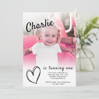 Erstgeburtstag Foto Template Girls minimaler Chic Einladung