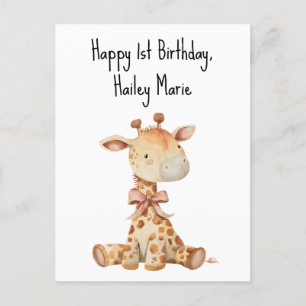 Erstgeburtstag Toy Giraffe Personalisiert Postkarte