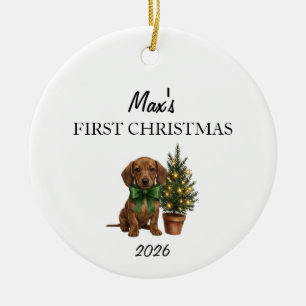 Erstjahres Dachshund-Welpe Weihnachtsbaumanhänger Keramik Ornament