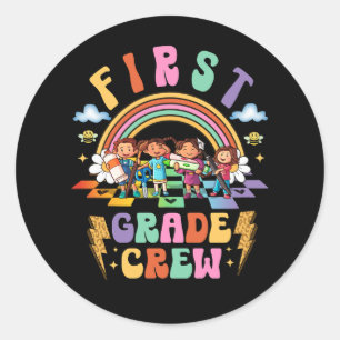 Erstklassige Crew 1. Klasse Retro-Vintage-Checker Runder Aufkleber