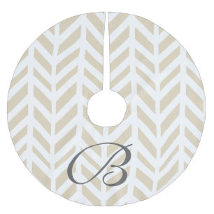 Erstklassige White & Beige Herringbone-Familie Polyester Weihnachtsbaumdecke