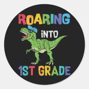 Erstklassiger Dino-Fan erster Schultag Kinder Gesc Runder Aufkleber