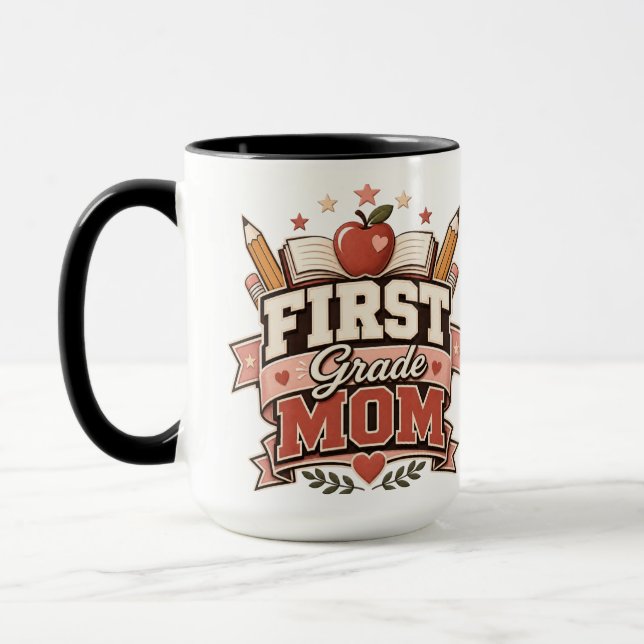 Erstklässler-Mama Retro-Schul-Design Tasse (Links)