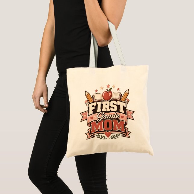 Erstklässler-Mama Retro-Schul-Design Tragetasche (Vorderseite (Produkt))