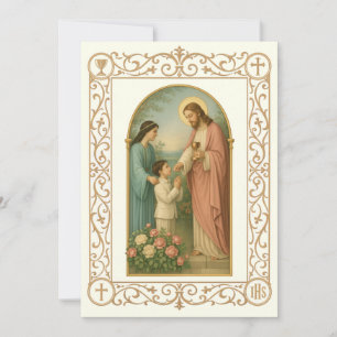Erstkommunion Antiker Junge mit Jesus Einladung