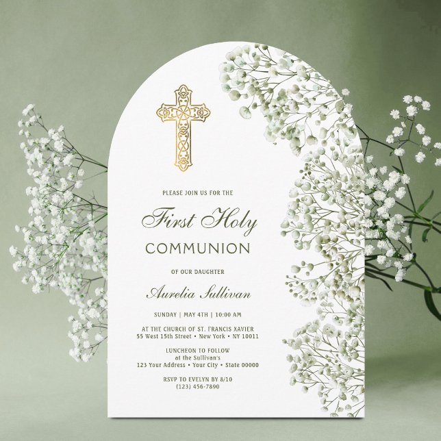 Erstkommunion Baby's Breath Bogen Einladung (Von Creator hochgeladen)