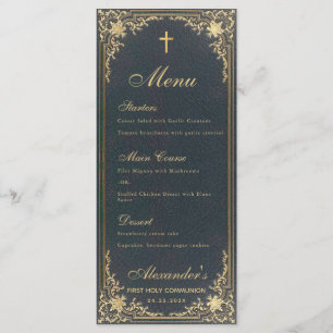 Erstkommunion Blau Gold Vintage Elegant Junge Menükarte