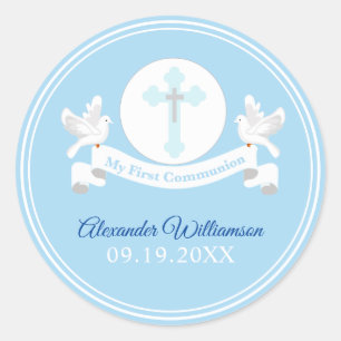 Erstkommunion Blau Klassischer Rund Sticker