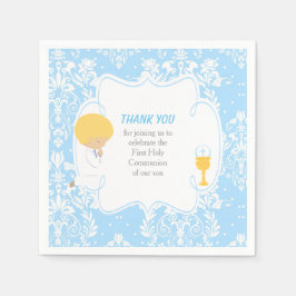Erstkommunion Blonde Boy Blue Damask Serviette
