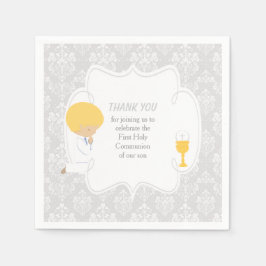 Erstkommunion Blonde Boy Silver Damask Serviette