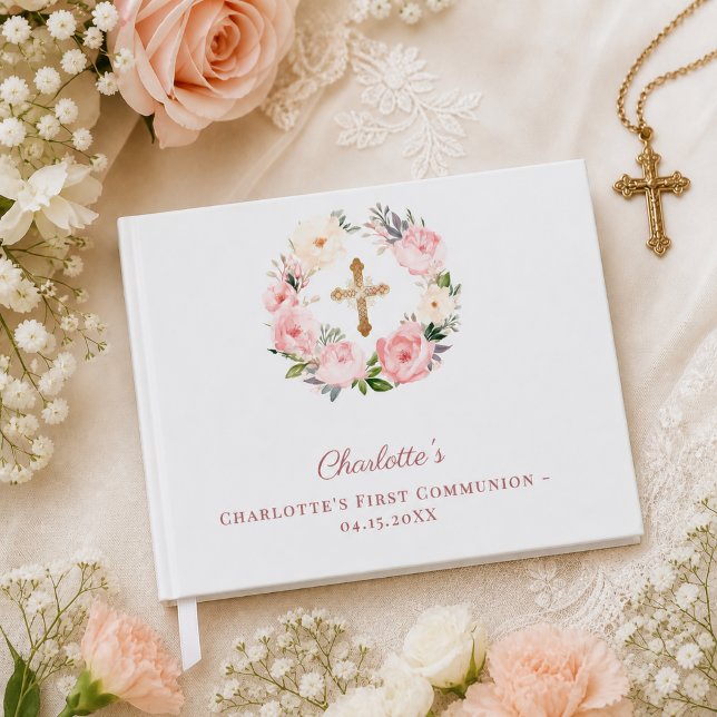 Erstkommunion Blumenkranz rosa Mädchen Gästebuch (Von Creator hochgeladen)