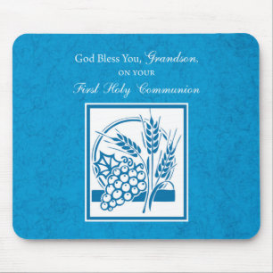 Erstkommunion Enkel Blau, Weizen, Trauben Mousepad