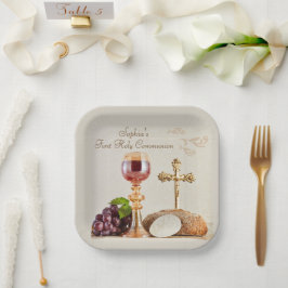 Erstkommunion-Eucharistie-Kelch-Design Pappteller