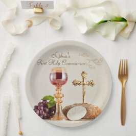 Erstkommunion-Eucharistie-Kelch-Design Pappteller