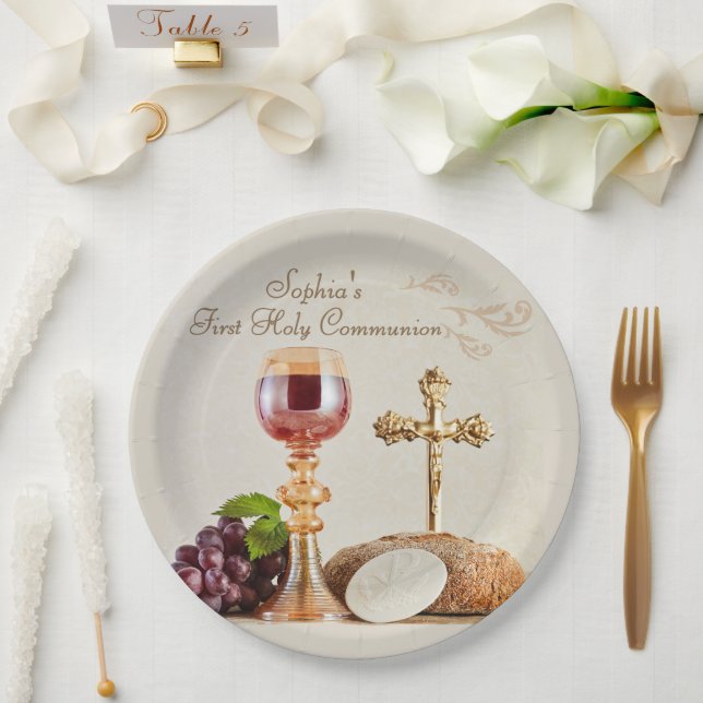 Erstkommunion-Eucharistie-Kelch-Design Pappteller (Hochzeit)