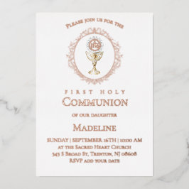 Erstkommunion Eucharistie roségold Folieneinladung