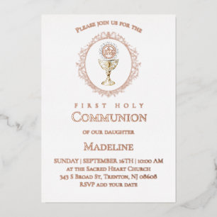 Erstkommunion Eucharistie roségold Folieneinladung