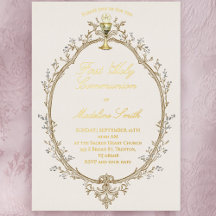 Erstkommunion Goldfolientext beige Rahmen