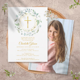 Erstkommunion Goldkreuz Grünzeug Foto Einladung