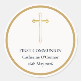 Erstkommunion Goldkreuz Runder Aufkleber