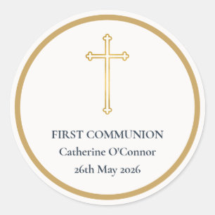 Erstkommunion Goldkreuz Runder Aufkleber