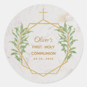 Erstkommunion Grün Botanisch Geometrisch Gold Runder Aufkleber