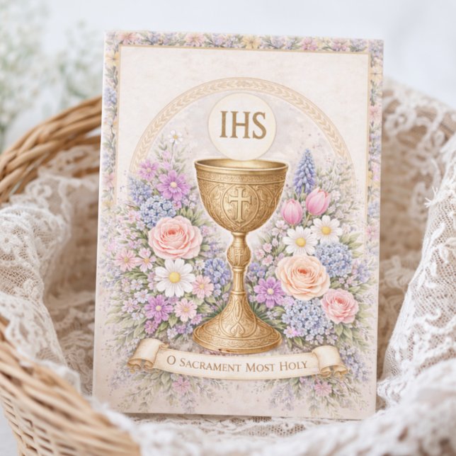 Erstkommunion-Kelch-Hostie-Blumen  Einladung (Von Creator hochgeladen)