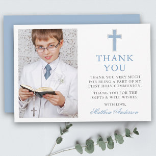 Erstkommunion Kreuz Hellblau Foto Dankeskarte