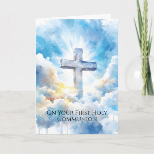 Erstkommunion Kreuz Himmel Segenskarte Karte