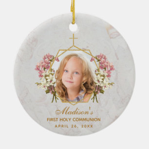 Erstkommunion Mädchen Foto Floral Pink Orchidee Go Keramik Ornament