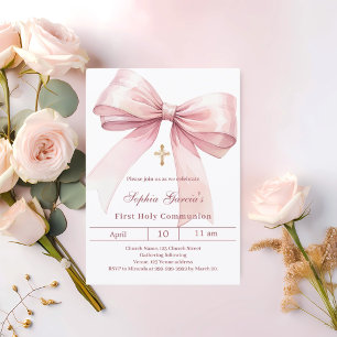 Erstkommunion Mädchen mit rosa Schleife Einladung