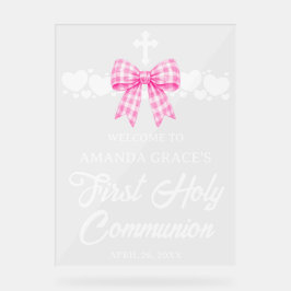 Erstkommunion Mädchen Rosa Gingham-Schleife Willko Acrylschild