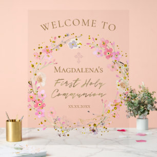 Erstkommunion Mädchen Willkommen Acrylschild