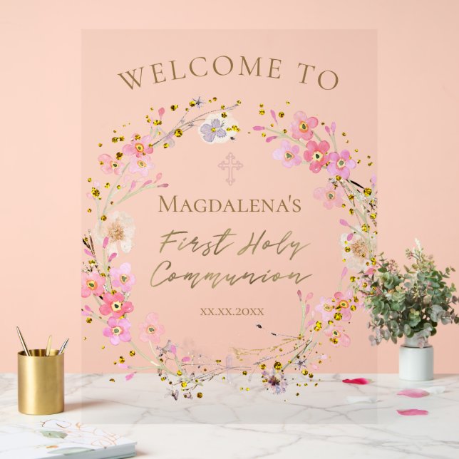 Erstkommunion Mädchen Willkommen Acrylschild (Hochzeit)