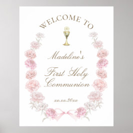 Erstkommunion rosa Pfingstrosen Willkommen Poster