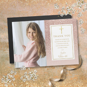 Erstkommunion Rose Gold Glitter Foto Danke Magnetkarte