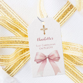 Erstkommunion-Rosé-Schleifen-Kreuz-Mädchen DIY Geschenkanhänger