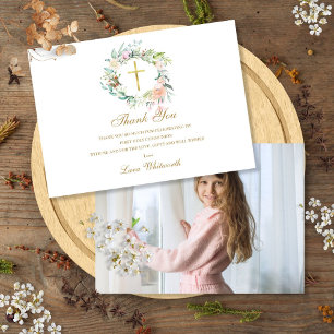 Erstkommunion-Rosen Blumig Foto Gold Dankeskarte
