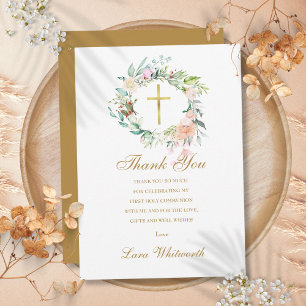 Erstkommunion-Rosen Floral Gold Schrift Dankeskarte
