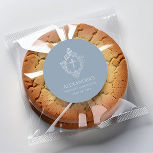 Erstkommunion Staubblau Falsches Silberwappen Jung Runder Aufkleber