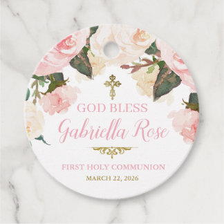 Erstkommunion und Taufe, Rosa Blumen Gold Geschenkanhänger
