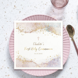 Erstkommunion Wasserfarben-Spritzer Glitter Serviette
