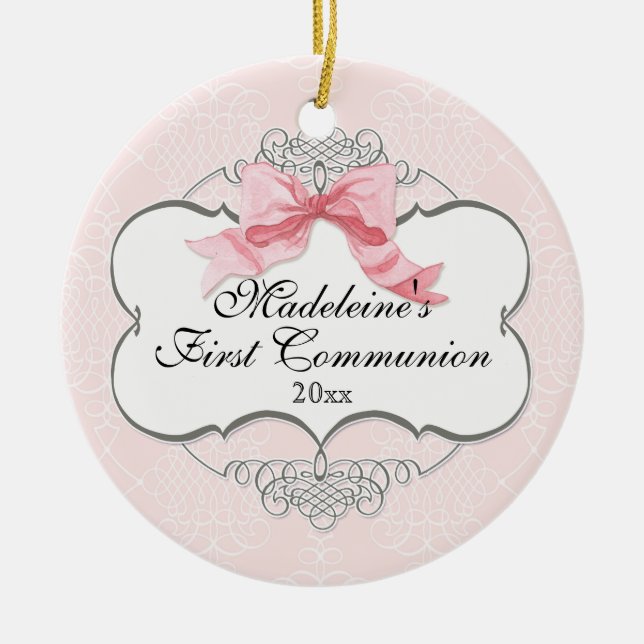 Erstkommunionenschmuck - Französischer Bow Swirl Keramik Ornament (Vorne)