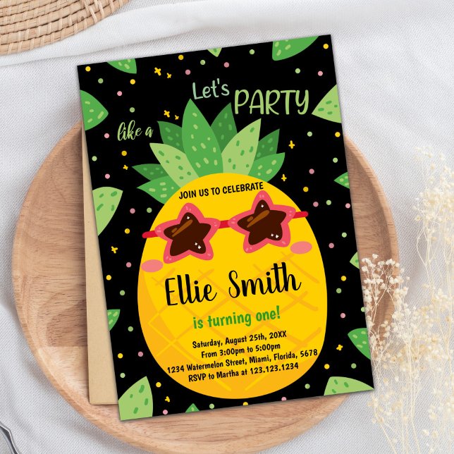 Erstmalige Ananas-Ananas zum Geburtstag Einladung (1st Black Orange Pineapple Birthday Invitations)