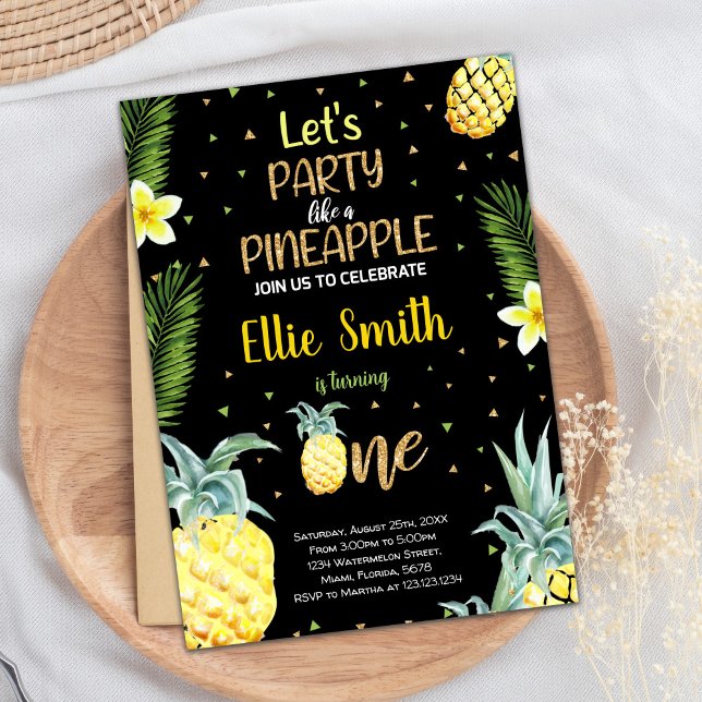 Erstmalige Ananas Geburtstagseinladungen Einladung (1st Black Pineapple Birthday Invitations)