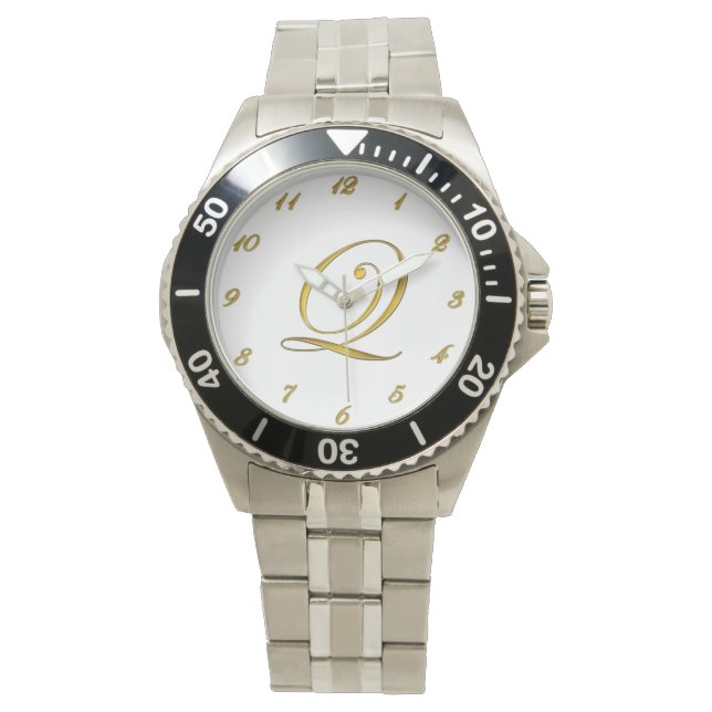 Erstmalige Gold Monogram Q-Uhr mit Gold-Nummern Armbanduhr (Vorderseite)
