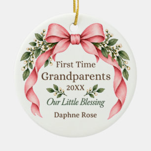Erstmalige Großeltern mit rosa Schleife Keramik Ornament